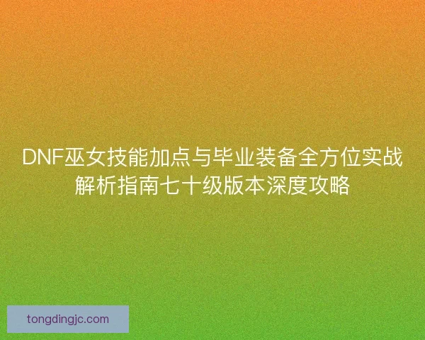 DNF巫女技能加点与毕业装备全方位实战解析指南七十级版本深度攻略
